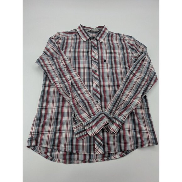 TRAVIS‎ MATHEW Button-Up Men's Size Medium Red Gray White Plaid LS Pocket Shirt - Picture 1 of 10